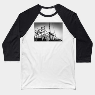 Gritty construction image of steel framing and construction crane Baseball T-Shirt